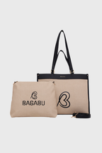 Bagabu Designer-Inspired Linen Fabric Tote (Beige & Black)