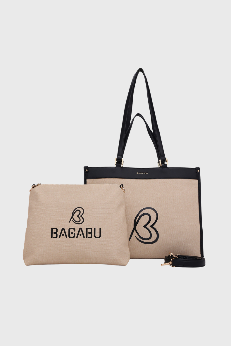 Bagabu Designer-Inspired Linen Fabric Tote (Beige & Black)