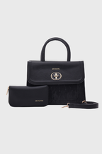 Bagabu Elegant Knitted Fabric Satchel Handbag (Black)