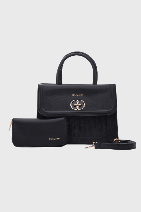 Bagabu Elegant Knitted Fabric Satchel Handbag (Black)