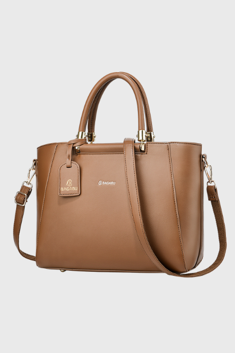 Verona Structured Vegan Leather Work Bag (Brown)