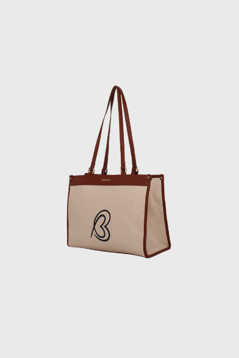 Bagabu Designer-Inspired Linen Fabric Tote (Beige & Brown)