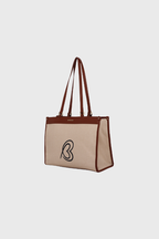 Bagabu Designer-Inspired Linen Fabric Tote (Beige & Brown)