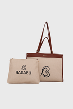 Bagabu Designer-Inspired Linen Fabric Tote (Beige & Brown)