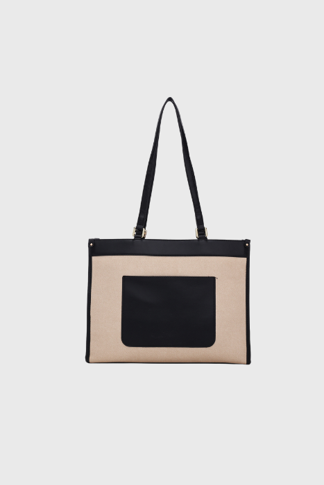 Bagabu Designer-Inspired Linen Fabric Tote (Beige & Black)
