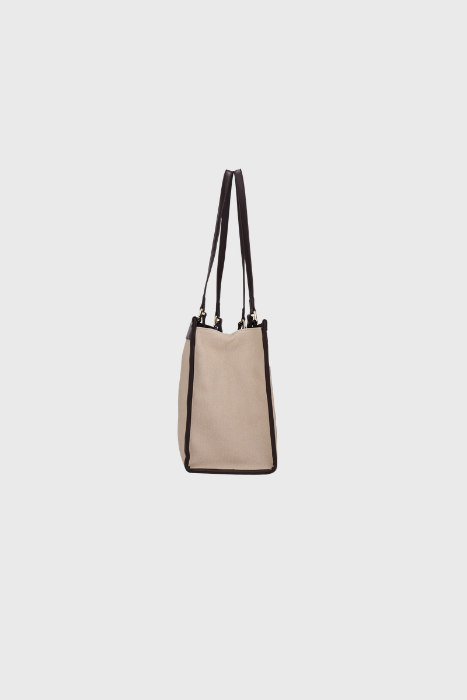 Bagabu Designer-Inspired Linen Fabric Tote (Beige & Coffee)