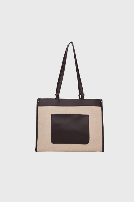 Bagabu Designer-Inspired Linen Fabric Tote (Beige & Coffee)