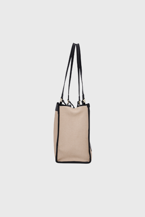 Bagabu Designer-Inspired Linen Fabric Tote (Beige & Black)