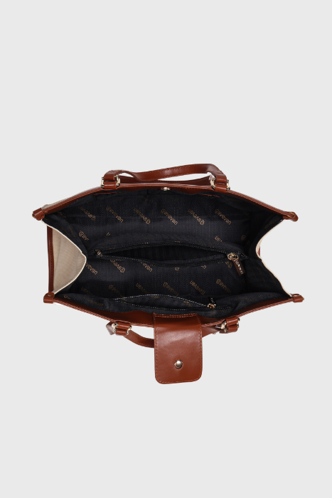 Bagabu Designer-Inspired Linen Fabric Tote (Beige & Brown)