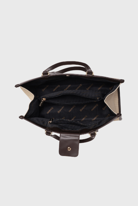 Bagabu Designer-Inspired Linen Fabric Tote (Beige & Coffee)