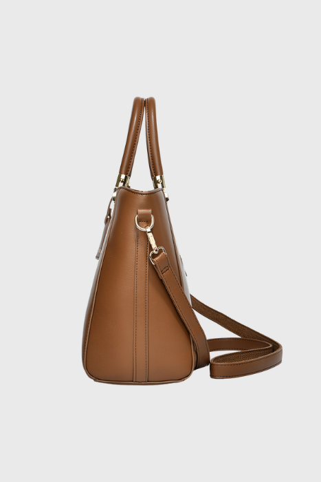 Verona Structured Vegan Leather Work Bag (Brown)