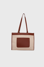 Bagabu Designer-Inspired Linen Fabric Tote (Beige & Brown)