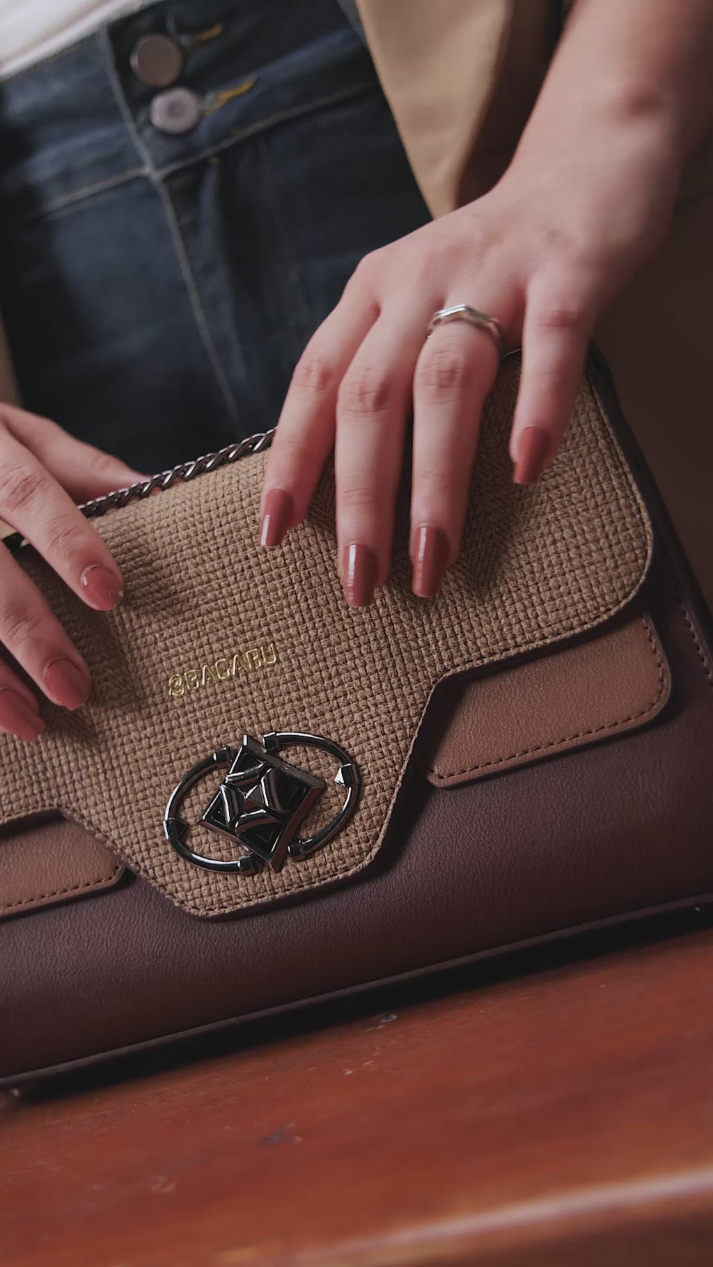 Weave Textured Vegan Leather Premium Handbag (Coffee)