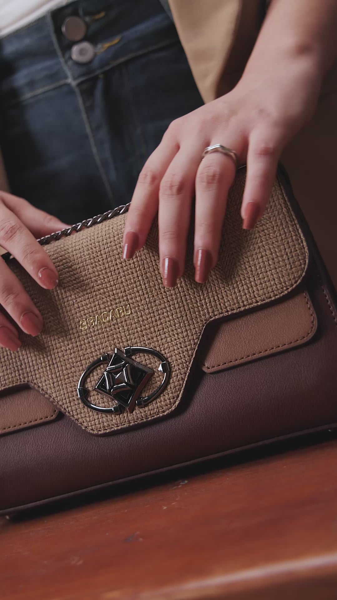 Weave Textured Vegan Leather Premium Handbag (Coffee)