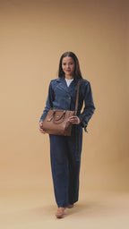 Verona Structured Vegan Leather Work Bag (Brown)