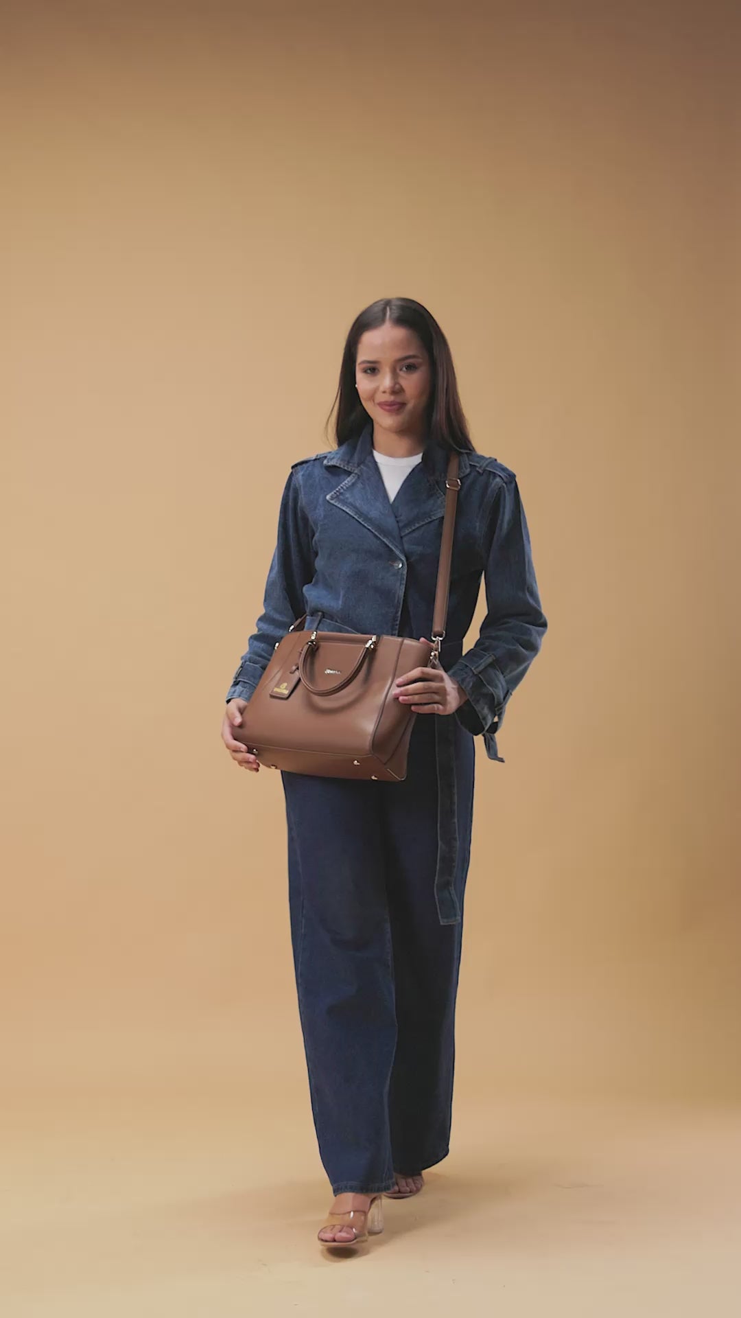 Verona Structured Vegan Leather Work Bag (Brown)