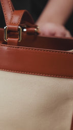 Carryall Spacious Linen Fabric Handbag (Beige & Brown)